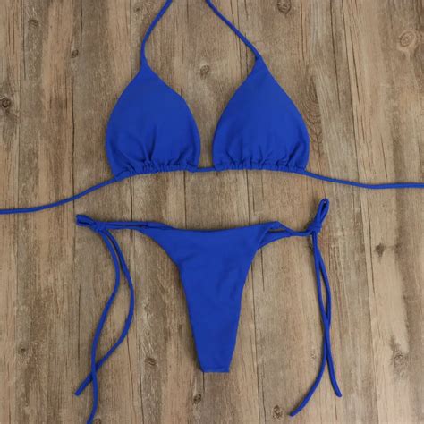 summer sexy solid mirco bikini sets women tie side g string thong swimsuit female bandage