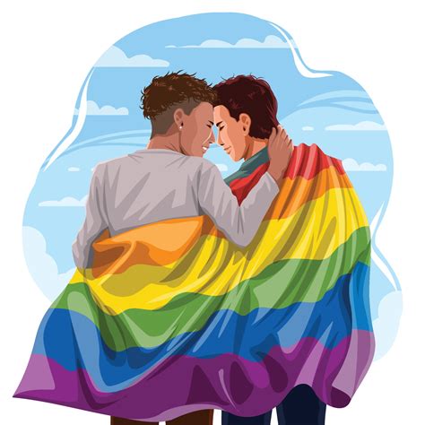 Pareja Homosexual Abraz Ndose Con Orgullo Bandera Lgbtq Vector