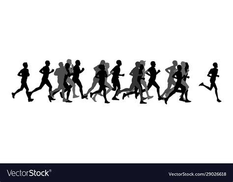 group marathon racers running silhouette runner vector image
