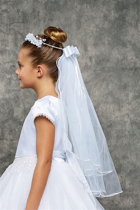 White Flower Pearl Crown First Communion Veil Buy Catholic First