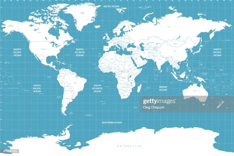 High Detailed Vector World Map With Country Names And Borders High Res