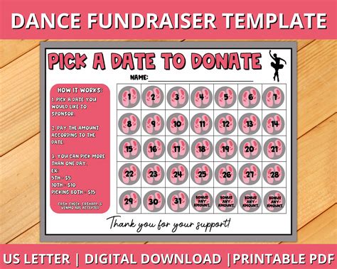 Dance Calendar Fundraiser Pick A Date To Donate Printable Dance