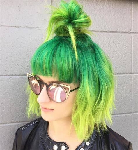 40 Quick And Easy Short Hair Buns To Try Short Green Hair Green Hair