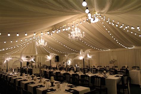 Black And White Event Wedding Long Tables Festoon Lights Black