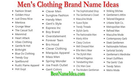 Creative Unique Men S Clothing Brand Name Ideas