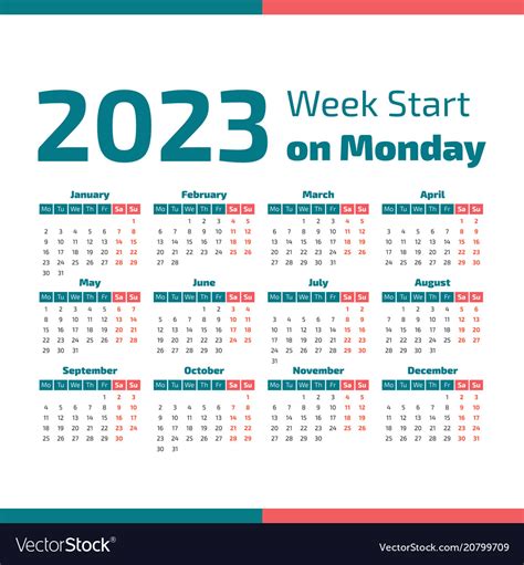 Simple 2023 Year Calendar Royalty Free Vector Image