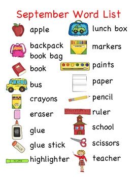 September Word List and Word Wall Cards by Robynn Dr | TpT