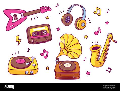 Cartoon Music Equipment And Musical Instruments Drawings Set Modern