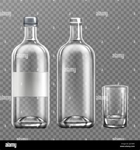 Vodka Glass Bottle Realistic Vector Illustration Open And Closed Cap