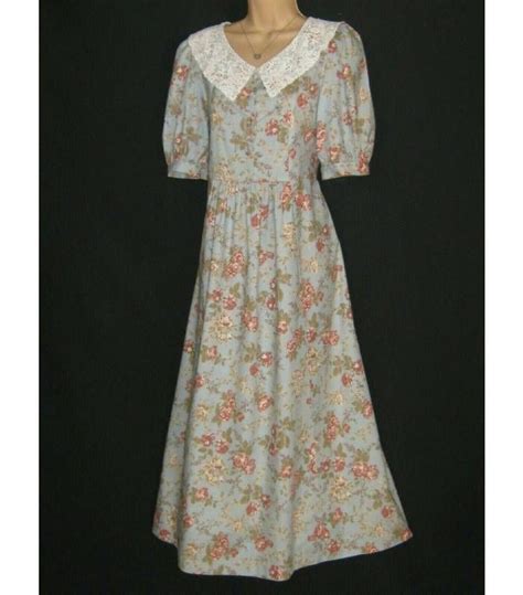 Laura Ashley Vintage Regency Style Rose Garden Lace Collar Cotton Summer Dress Laura Ashley