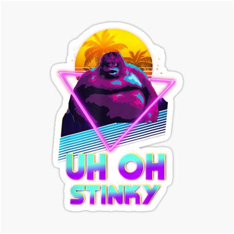 Uh Oh Stinky Poop Le Monke 80s Vaporwave Outrun Style Sticker For