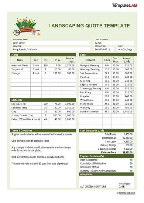 Printable Landscape Estimate Template