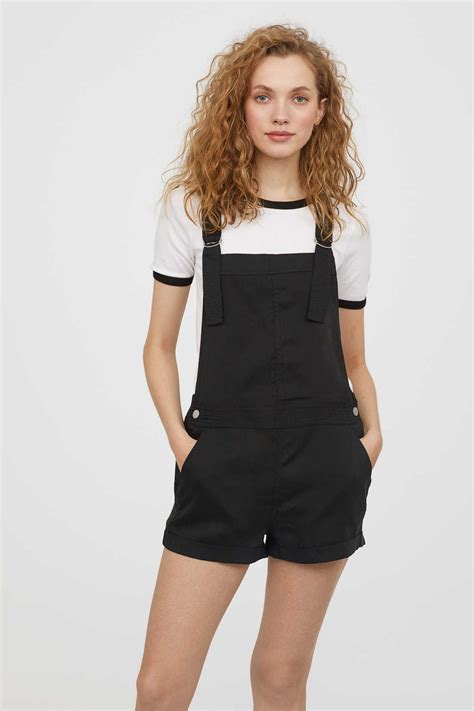 Black Conscious Bib Overall Shorts In Soft Woven Tencel Lyocell