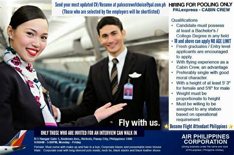 Cabin Crew Hiring For Pooling Only At Philippine Airlines Express No