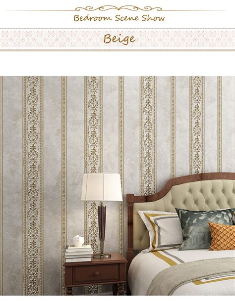 10m Vintage Luxury Gold Damask Stripe Wallpaper Embossed Textured Non