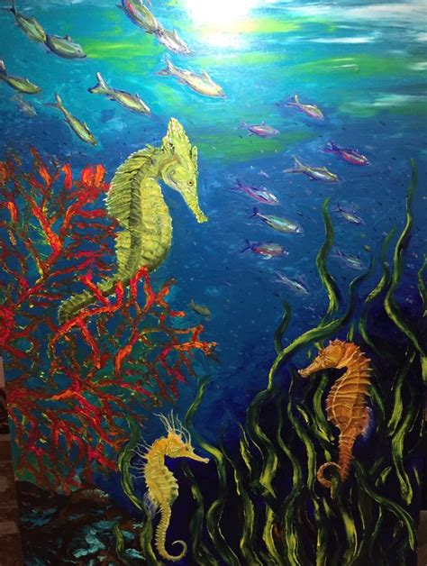 Ocean Underwater Art Seahorse Original Oil Seahorse Artwork Etsy
