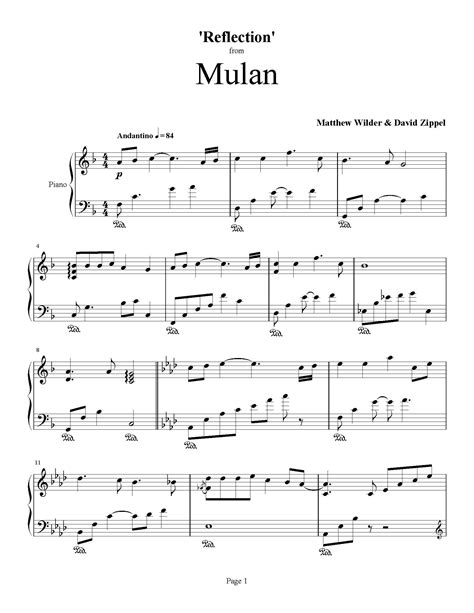 8 Chords For Reflection Mulan Piano Sheet Music Easy Piano Sheet