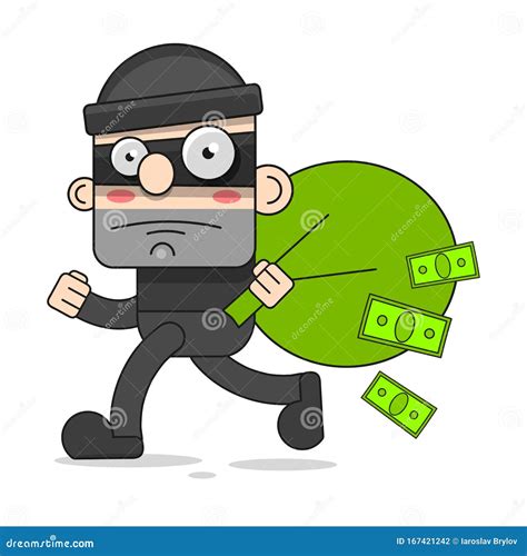 Cute Thief Character Vector Cartoon Illustration Bandit With Bag