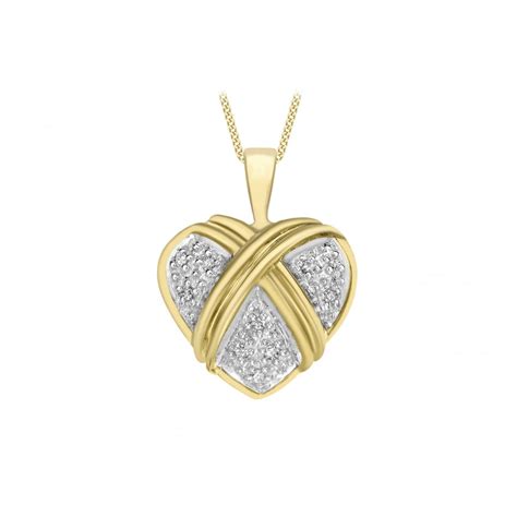 Jewel And Gem 9ct Yellow Gold Diamond Heart Pendant On Curb Chain