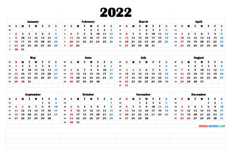 2022 Printable Yearly Calendar With Week Numbers Premium Templates