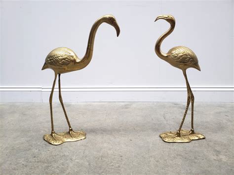 Beautiful Pair Of Brass Flamingo Sculptures By Gilde Handwerk 1960s