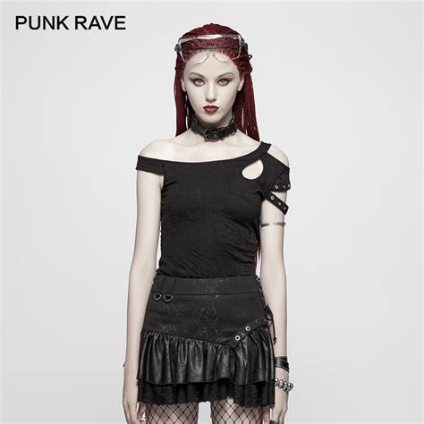 Punk Rave New Rock Daily Black Short Sleeve Casual Fashion Personality T Shirt Gothic Strapless