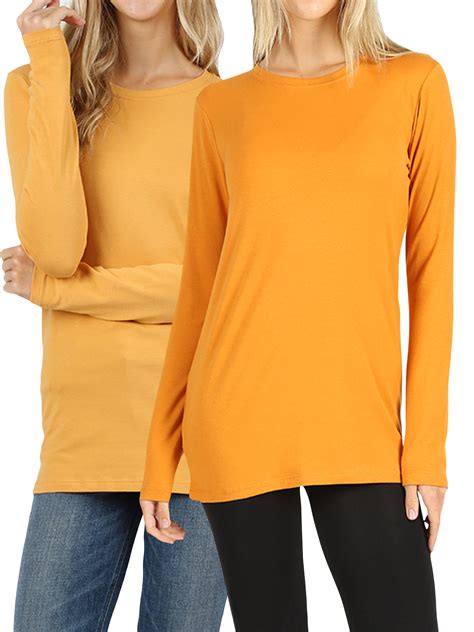 Thelovely Women Basic Round Crew Neck Long Sleeve Stretch Cotton Spandex T Shirts Walmart