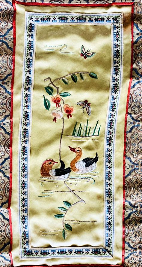 Vintage Chinese Hand Embroidered Art Silk Panel Tapestry Ducks Etsy