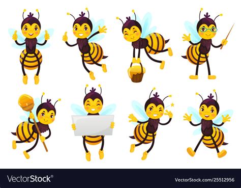 Cartoon Bee Mascot Cute Honeybee Flying Bees Vector Image