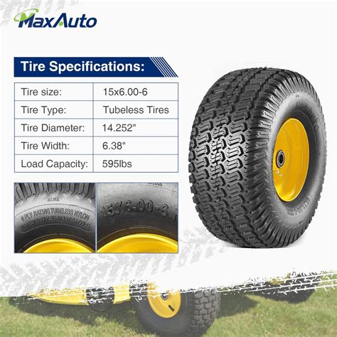maxauto 2 pcs lawn mower tires 15x6 00 6 with wheel for riding mowers maxautotire