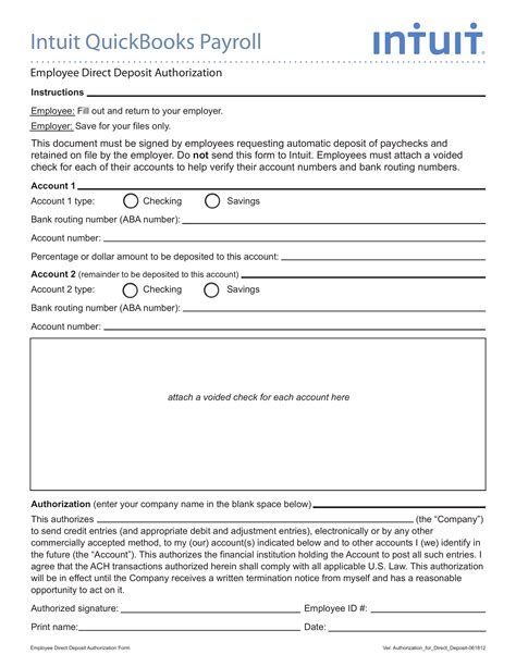 Intuit Direct Deposit Form Printable Forms Free Online