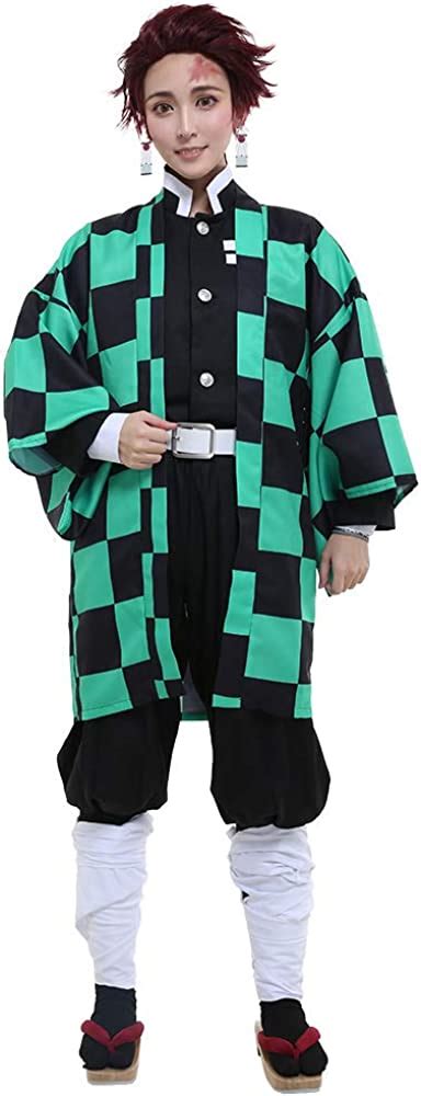 Buy Miccostumes Mens Green Chequer Cosplay Costume Outfit Robe Kimono