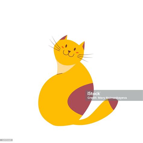 Cute Smiling Ginger Cat Funny Kitty Cat View From Back Pet Isolated On