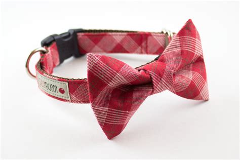 Red Plaid Bow Tie Dog Collar Etsy Dog Collar Bow Tie Plaid Bow Tie