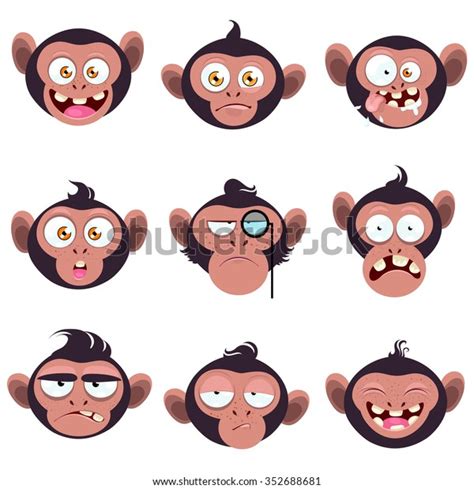 Set Smiles Monkeys Funny Monkeys Different Stock Vector Royalty Free