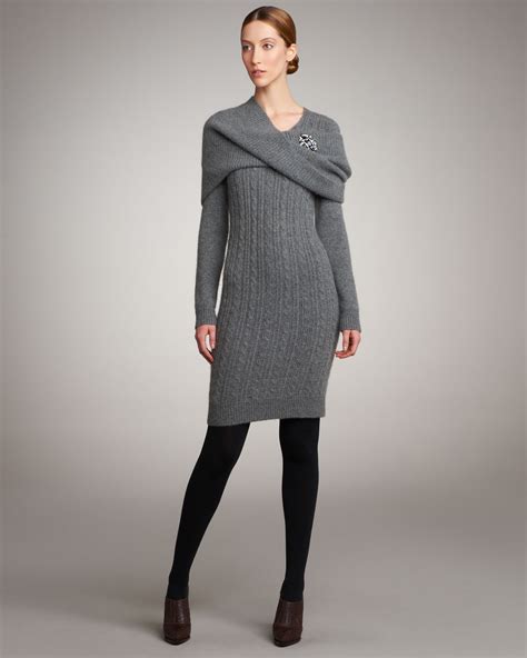 Lyst Lanvin Cashmere Cable Knit Dress In Gray