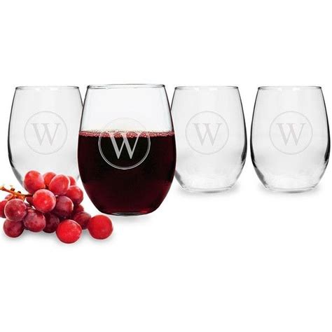 Cathy S Concepts Circle Monogram Pc Stemless Wine Glass Set Liked On Polyvore Featuring
