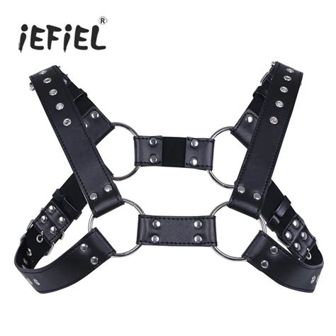 iefiel sexy men exotic lingerie bondage faux leather body chest harness costume with buckles for