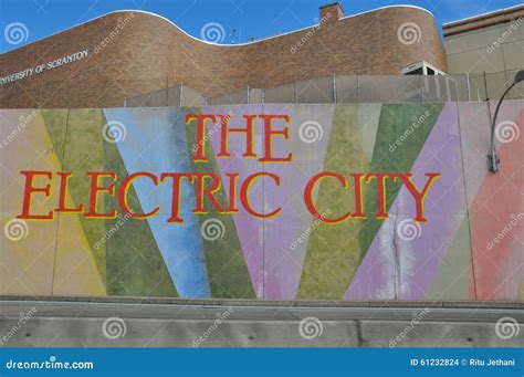 Das Elektrische Stadtzeichen Scranton Pennsylvania Stockfoto Bild