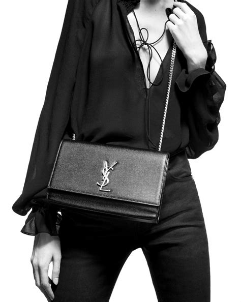 Saint Laurent Medium Kate Chain Bag In Black Textured Leather