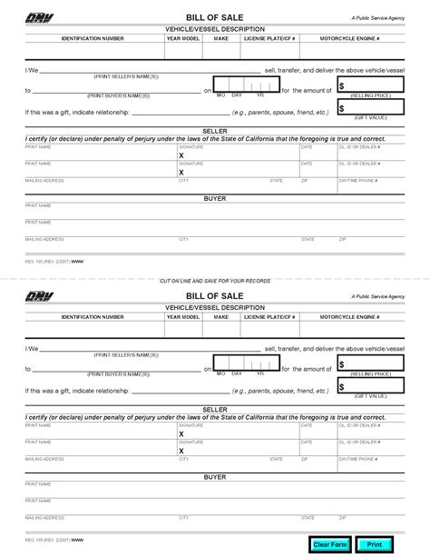 Free California Bill Of Sale Forms PDF