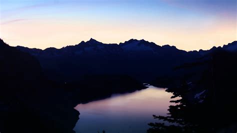 Hidden Lake Wallpaper 4k Mountains Silhouette Sunset Crescent Moon