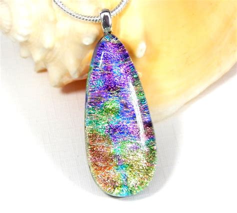 Dichroic Pendant Fused Glass Jewelry Rainbow Glass