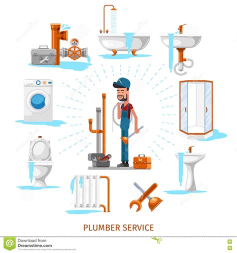 Plumber Or Maintenance Engineer At Plumbing Work Vector Illustration
