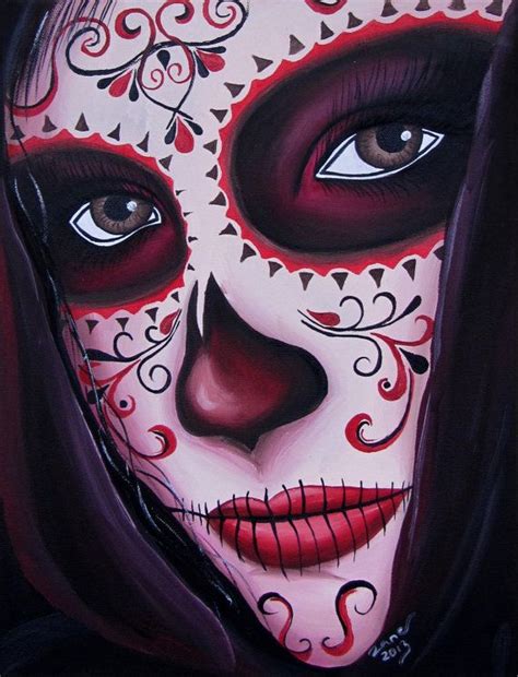 Day Of The Dead Sugar Skull Girl Tattoo Original Oil