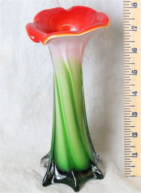 L762 Vintage Murano Multi Colored Cased Glass Twisted Vase Hand Blown Hand Blown Vases Hand