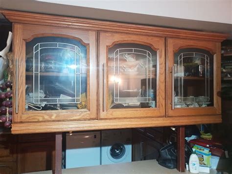 Oak Kitchen Leaded Glass Door Cabinets Consist Of 3 Sectionsideal For