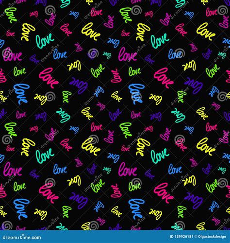 Vector Seamless Pattern With Randomly Scattered Colorful Love Words