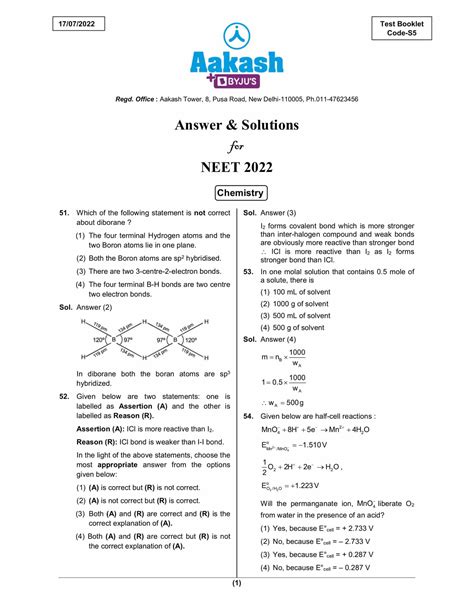 Neet Chemistry Question Paper With Solutions Th July