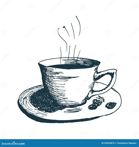 Coffee Cup Hot Morning Coffee Hand Drawn Sketch Vector Illustration